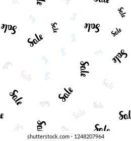 Light Pink, Blue vector seamless template with selling words. Colorful set of  percentage signs in simple style. Backdrop for mega promotions, discounts.