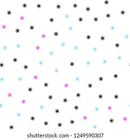 Light Pink, Blue vector seamless background with xmas snowflakes. Modern geometrical abstract illustration with snowflakes. Pattern for trendy fabric, wallpapers.