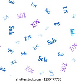 Light Pink, Blue vector seamless pattern with 30 percentage signs. Gradient illustration with discount signs on white backdrop. Pattern for ads, posters, banners of sales.