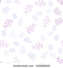 Light Pink, Blue vector seamless doodle template with branches. Glitter abstract illustration with leaves and branches. Pattern for design of fabric, wallpapers.