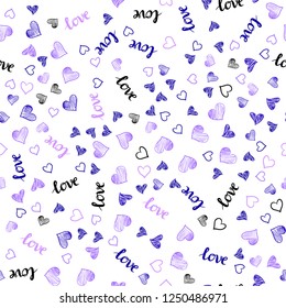Light Pink, Blue vector seamless template with text LOVE YOU, hearts. Colorful illustration with quote LOVE YOU, hearts. Design for textile, fabric, wallpapers.