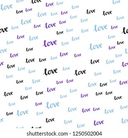 Light Pink, Blue vector seamless backdrop with phrase LOVE YOU. Phrase LOVE YOU with colorful gradient in abstract style. Design for textile, fabric, wallpapers.