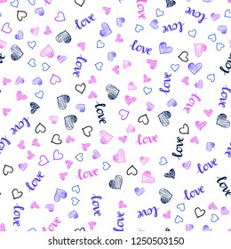 Light Pink, Blue vector seamless template with text LOVE YOU, hearts. Colorful illustration with quote LOVE YOU, hearts. Template for business cards, websites.