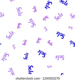Light Pink, Blue vector seamless background with words of sales. Shining colorful illustration with isolated selling prices. Template for season sales, shopping ads.