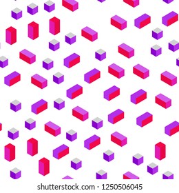 Light Pink, Blue vector seamless, isometric texture in rectangular style. Illustration with set of colorful rectangles. Template for business cards, websites.