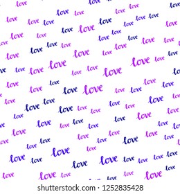 Light Pink, Blue vector seamless pattern with phrase LOVE YOU. Illustration with colorful phrase LOVE YOU in romantic style. Pattern for design of fabric, wallpapers.