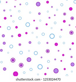 Light Pink, Blue vector seamless cover with spots. Illustration with set of shining colorful abstract circles. Trendy design for wallpaper, fabric makers.