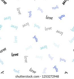 Light Pink, Blue vector seamless background with words of love. Illustration with colorful phrase LOVE YOU in romantic style. Design for wallpaper, fabric makers.