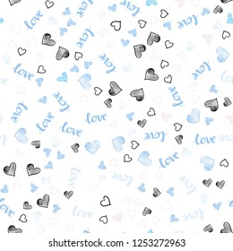 Light Pink, Blue vector seamless backdrop with phrase LOVE YOU, hearts. Colorful gradient phrase LOVE YOU, hearts in abstract style. Design for wallpaper, fabric makers.