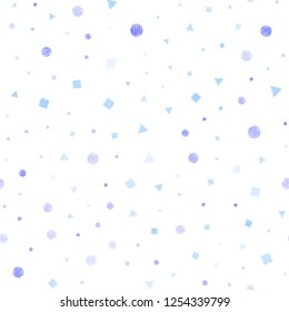 Light Pink, Blue vector seamless background with triangles, circles, cubes. Circles, lines, rhombus with colorful gradient. Pattern for design of fabric, wallpapers.