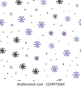Light Pink, Blue vector seamless pattern with christmas snowflakes. Glitter abstract illustration with crystals of ice. Template for business cards, websites.