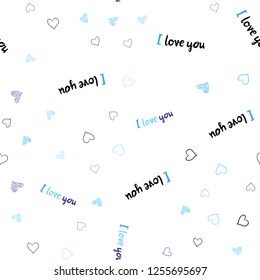 Light Pink, Blue vector seamless layout with sweet hearts. Beautiful colored illustration with hearts in celebration style. Design for ad, poster, banner of Valentine Day.