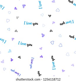 Light Pink, Blue vector seamless layout with sweet hearts. Blurred decorative design in doodle style with hearts. Pattern can be used for valentine's ad, booklets.