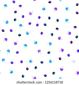 Light Pink, Blue vector seamless texture with coffee beans, mugs. Gradient abstract collection of coffee cups and beans. Pattern for ad, booklets, leaflets of restaurants.