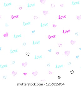 Light Pink, Blue vector seamless template with text LOVE YOU, hearts. Design in doodle style with text LOVE YOU, hearts. Design for textile, fabric, wallpapers.