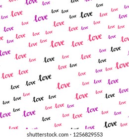 Light Pink, Blue vector seamless pattern with phrase LOVE YOU. Decorative design in doodle style with text LOVE YOU. Template for business cards, websites.