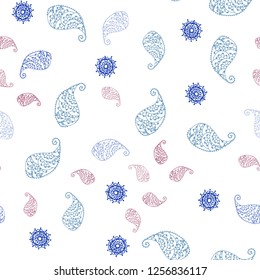 Light Pink, Blue vector seamless elegant template with leaves and flowers. Colorful illustration in doodle style with leaves, flowers. Design for wallpaper, fabric makers.