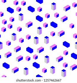 Light Pink, Blue vector seamless, isometric pattern in square style. Glitter abstract illustration with rectangular shapes. Pattern for design of fabric, wallpapers.