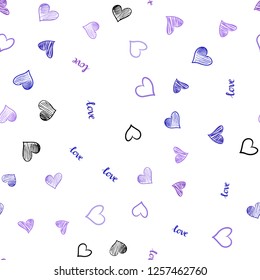 Light Pink, Blue vector seamless cover with quote LOVE YOU, hearts. Romantic illustration with colorful phrase LOVE YOU, hearts. Texture for window blinds, curtains.