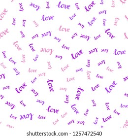 Light Pink, Blue vector seamless texture with words LOVE YOU. Decorative illustration with words of love in abstract style. Pattern for design of fabric, wallpapers.