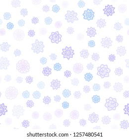 Light Pink, Blue vector seamless pattern with christmas snowflakes. Glitter abstract illustration with crystals of ice. Pattern for design of window blinds, curtains.