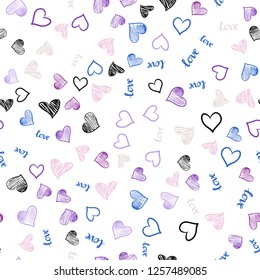 Light Pink, Blue vector seamless template with text LOVE YOU, hearts. Design in doodle style with text LOVE YOU, hearts. Design for wallpaper, fabric makers.