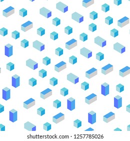 Light Pink, Blue vector seamless, isometric layout with lines, rectangles. Beautiful illustration with rectangles and squares. Texture for window blinds, curtains.