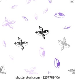 Light Pink, Blue vector seamless doodle background with leaves. Doodle illustration of leaves in Origami style with gradient. Pattern for design of fabric, wallpapers.