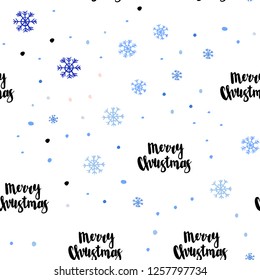 Light Pink, Blue vector seamless background with xmas snowflakes. Shining colorful illustration with snow on abstract template. Design for textile, fabric, wallpapers.