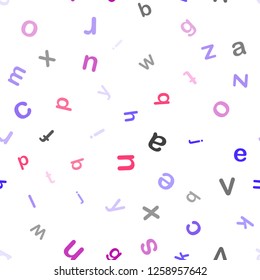 Light Pink, Blue vector seamless layout with latin alphabet. Blurred design in simple style with signs of alphabet. Design for wallpaper, fabric makers.
