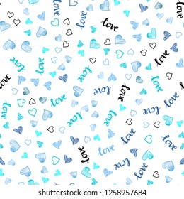 Light Pink, Blue vector seamless cover with quote LOVE YOU, hearts. Colorful illustration with quote LOVE YOU, hearts. Template for business cards, websites.