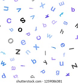 Light Pink, Blue vector seamless backdrop with english symbols. Abstract illustration with colored latin alphabet. Template for business cards, websites.