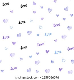 Light Pink, Blue vector seamless pattern with phrase LOVE YOU, hearts. Illustration with phrase LOVE YOU, hearts for valentine's day. Pattern for design of fabric, wallpapers.