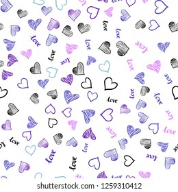 Light Pink, Blue vector seamless background with words of love, hearts. Design in doodle style with text LOVE YOU, hearts. Texture for window blinds, curtains.