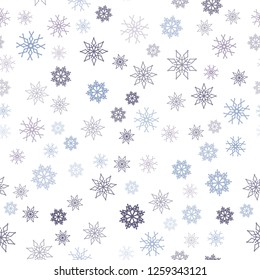 Light Pink, Blue vector seamless background with xmas snowflakes. Modern geometrical abstract illustration with crystals of ice. Trendy design for wallpaper, fabric makers.