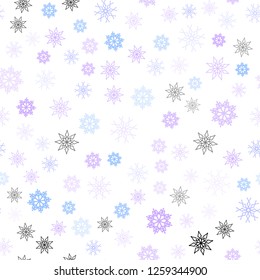 Light Pink, Blue vector seamless pattern with christmas snowflakes. Snow on blurred abstract background with gradient. Template for business cards, websites.