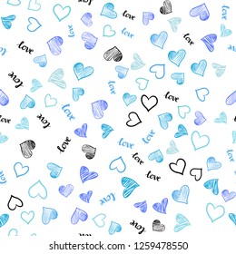 Light Pink, Blue vector seamless template with text LOVE YOU, hearts. Colorful illustration with quote LOVE YOU, hearts. Pattern for design of fabric, wallpapers.