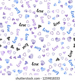 Light Pink, Blue vector seamless cover with quote LOVE YOU, hearts. Romantic illustration with colorful phrase LOVE YOU, hearts. Design for wallpaper, fabric makers.