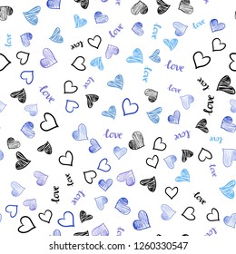 Light Pink, Blue vector seamless cover with quote LOVE YOU, hearts. Romantic illustration with colorful phrase LOVE YOU, hearts. Design for wallpaper, fabric makers.