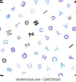 Light Pink, Blue vector seamless layout with latin alphabet. Shining illustration with ABC symbols on abstract template. Design for textile, fabric, wallpapers.
