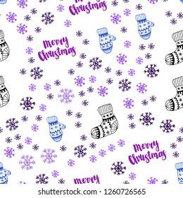 Light Pink, Blue vector seamless template with ice snowflakes, balls, socks, mittens. Modern geometric abstract illustration. Design for wallpaper, fabric makers.