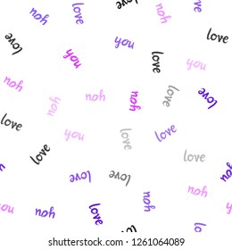 Light Pink, Blue vector seamless texture with words LOVE YOU. Illustration with phrase LOVE YOU for valentine's day. Pattern for design of fabric, wallpapers.