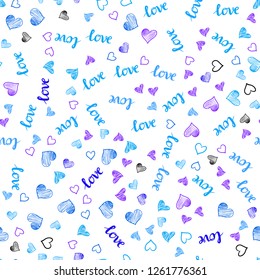 Light Pink, Blue vector seamless pattern with phrase LOVE YOU, hearts. Design in doodle style with text LOVE YOU, hearts. Design for wallpaper, fabric makers.