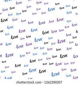 Light Pink, Blue vector seamless cover with quote LOVE YOU. Decorative illustration with words of love in abstract style. Texture for window blinds, curtains.