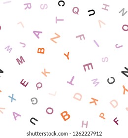 Light Pink, Blue vector seamless layout with latin alphabet. Colored alphabet signs with gradient on white background. Texture for window blinds, curtains.
