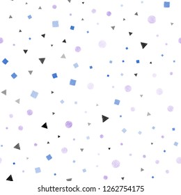 Light Pink, Blue vector seamless background with triangles, circles, cubes. Abstract illustration with colorful dots, lines, cubes. Template for business cards, websites.