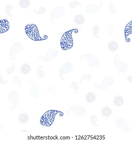 Light Pink, Blue vector seamless doodle template with leaves and flowers. Doodle illustration of leaves and flowers in Origami style. Texture for window blinds, curtains.