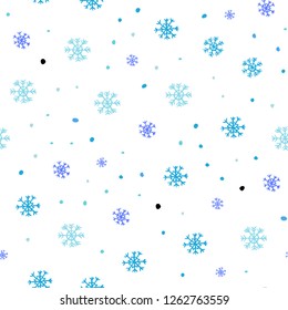 Light Pink, Blue vector seamless texture with colored snowflakes. Colorful decorative design in xmas style with snow. Trendy design for wallpaper, fabric makers.