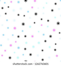 Light Pink, Blue vector seamless template with ice snowflakes. Shining colorful illustration with snow on abstract template. Pattern for design of fabric, wallpapers.
