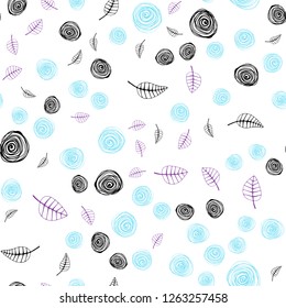 Light Pink, Blue vector seamless natural artwork with leaves and flowers. Leaves and flowers with gradient on white background. Texture for window blinds, curtains.